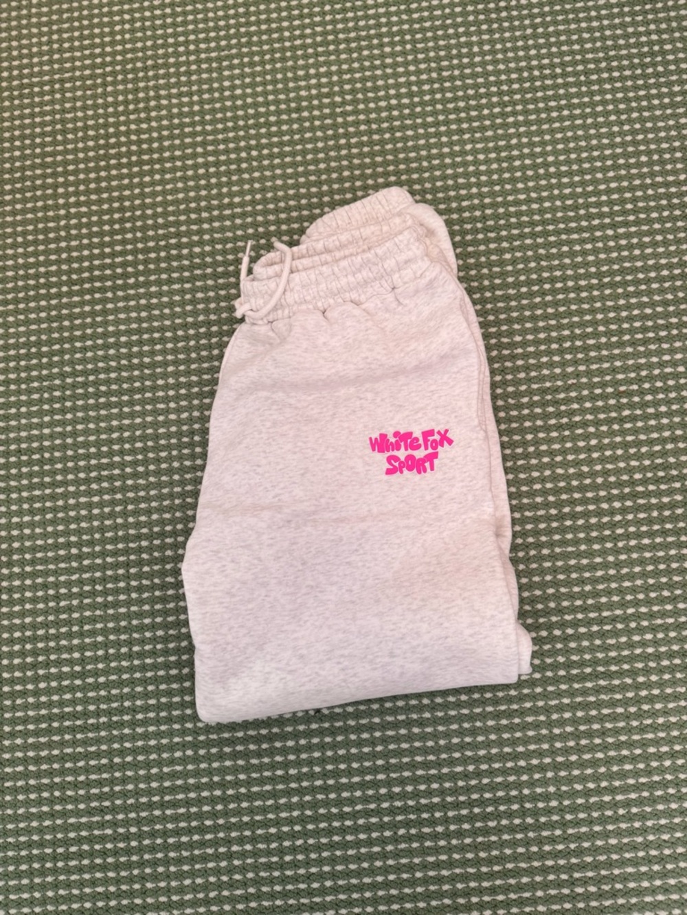 White Fox Boutique Light Gray Track Joggers with Pink Logo